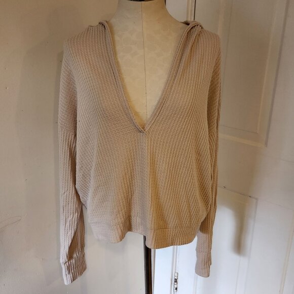 Venus Deep V Neck Hooded Waffle Knit Top Women's‎ Size Medium - Picture 1 of 5